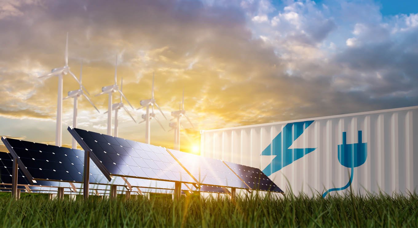 Solar Panels, Wind Farms and Battery Storage unit Solar Panels, Wind Farms and Battery Storage unit