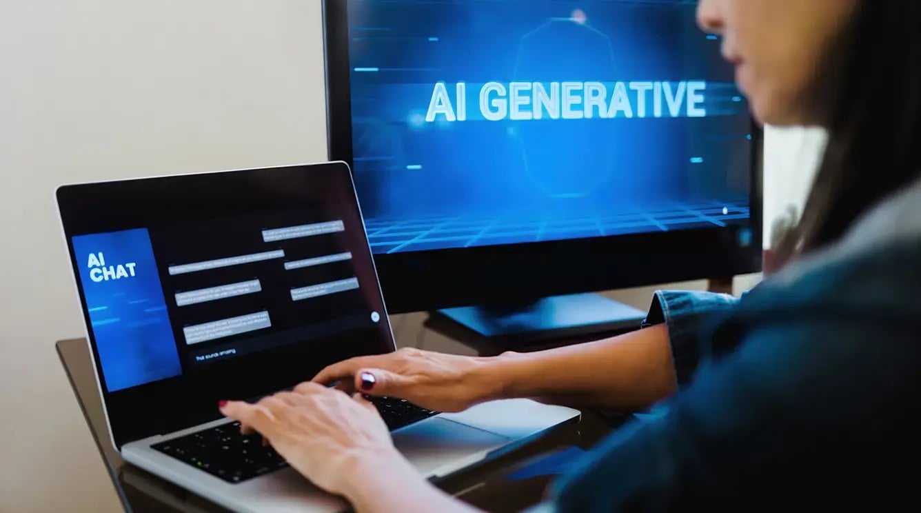 Woman using an AI chatbot on a laptop computer.