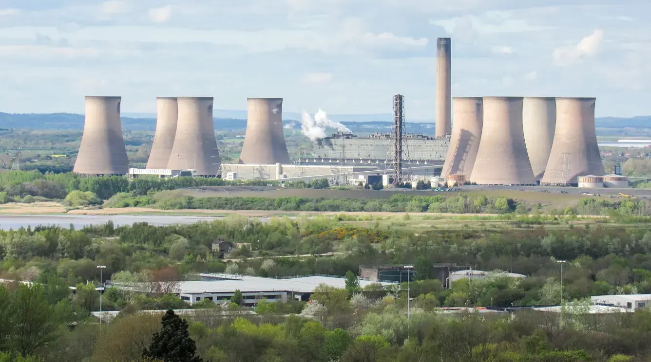 A nuclear power station on a river.